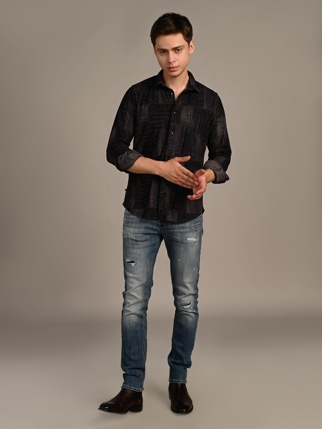 Killer Men Grey Printed Straight Fit Shirts
