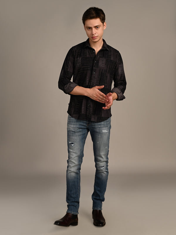 Killer Men Grey Printed Straight Fit Shirts