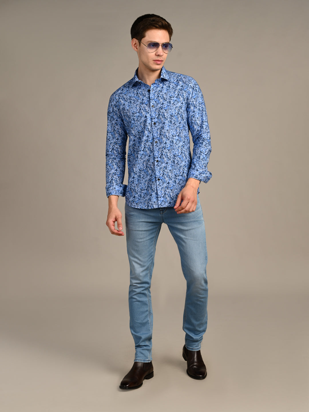 Killer Men Royal Blue Printed Slim Fit Shirts
