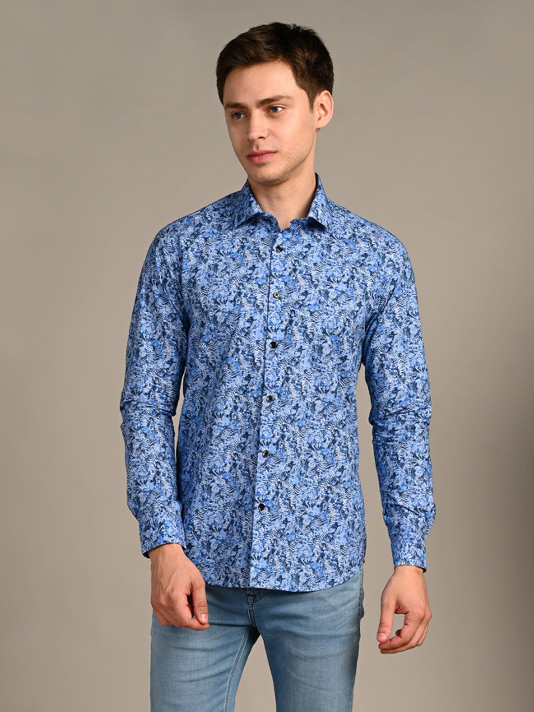 Killer Men Royal Blue Printed Slim Fit Shirts