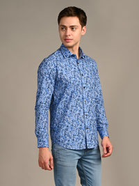 Killer Men Royal Blue Printed Slim Fit Shirts