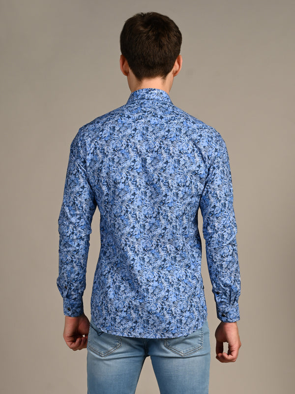 Killer Men Royal Blue Printed Slim Fit Shirts
