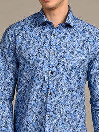 Killer Men Royal Blue Printed Slim Fit Shirts