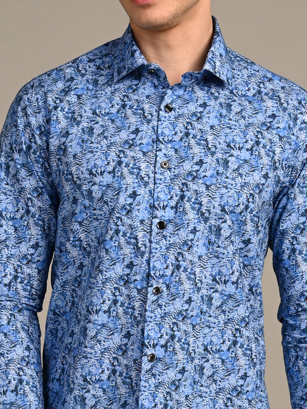 Killer Men Royal Blue Printed Slim Fit Shirts