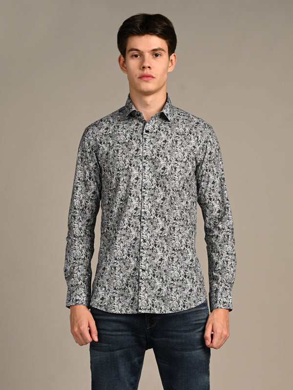Killer Men Grey Printed Slim Fit Shirts