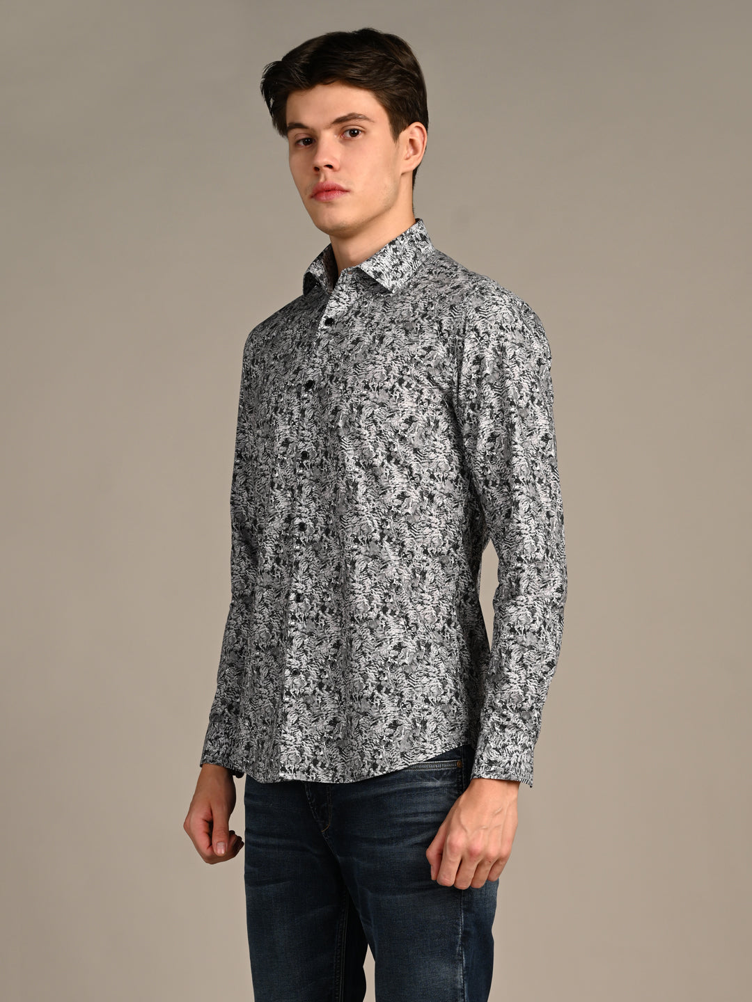 Killer Men Grey Printed Slim Fit Shirts