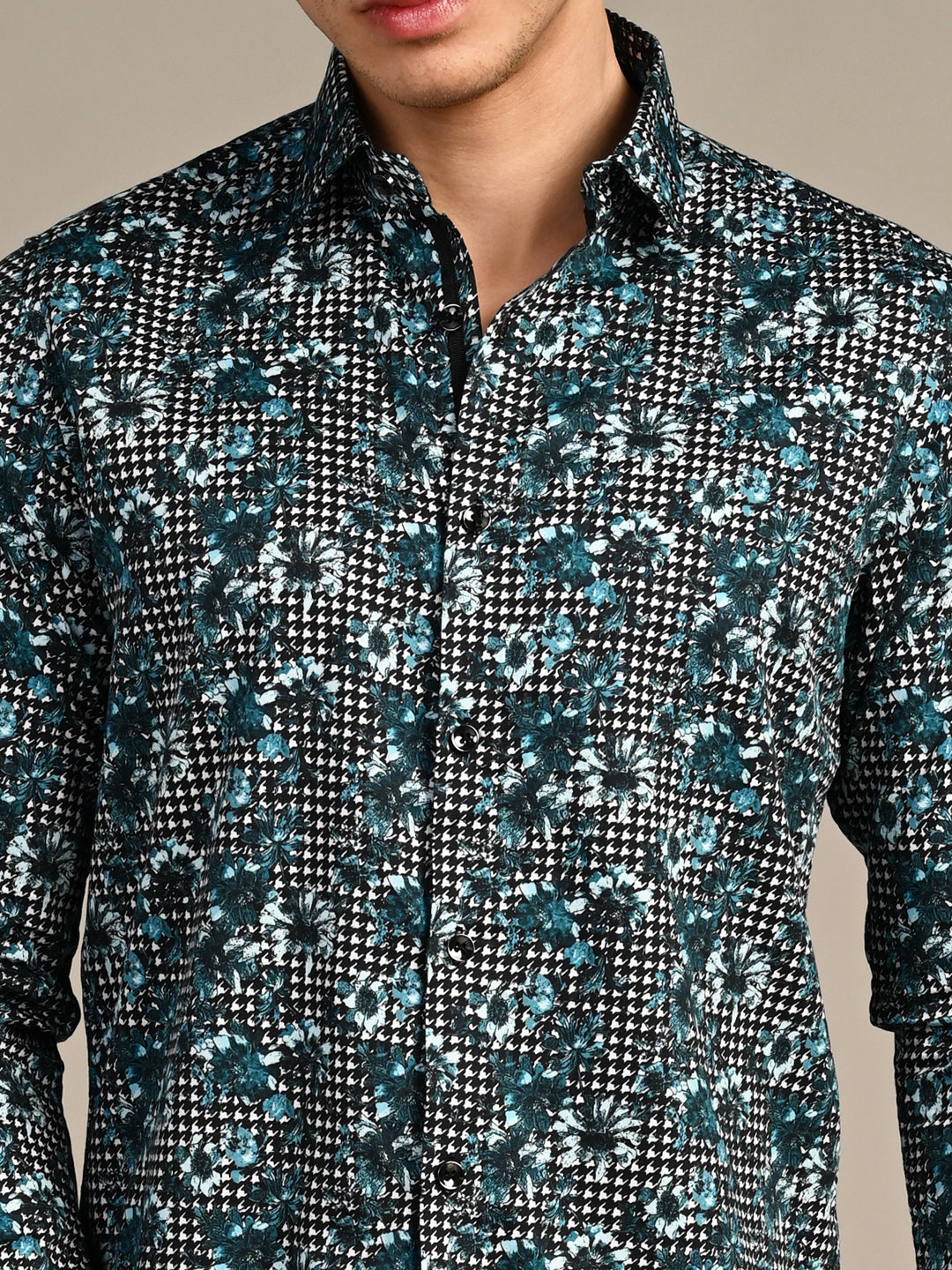 Killer Men Peacock Blue Printed Slim Fit Shirts