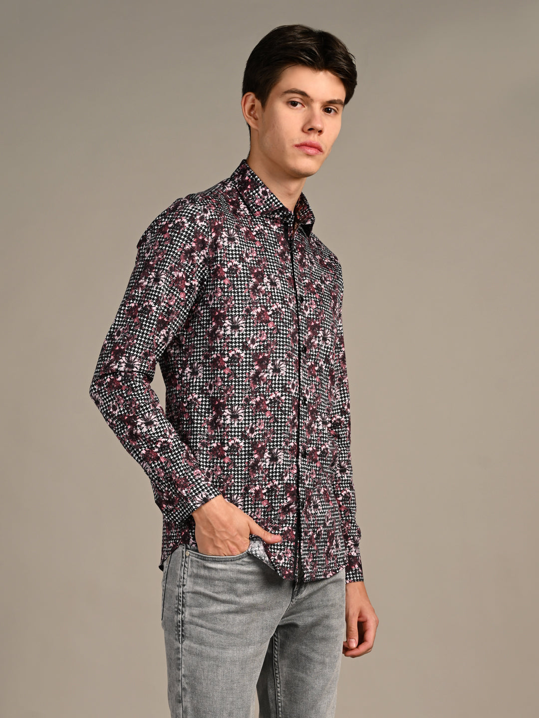 Killer Men Onion Pink Printed Slim Fit Shirts