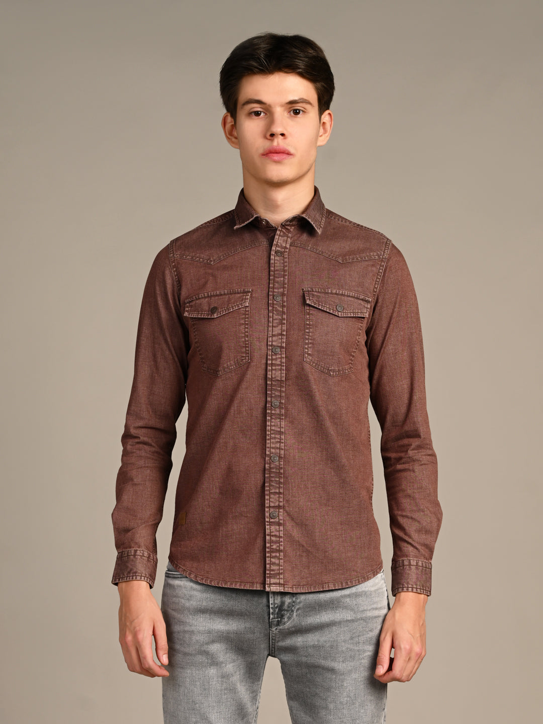 Killer Men Coffee Solid Slim Fit Shirts