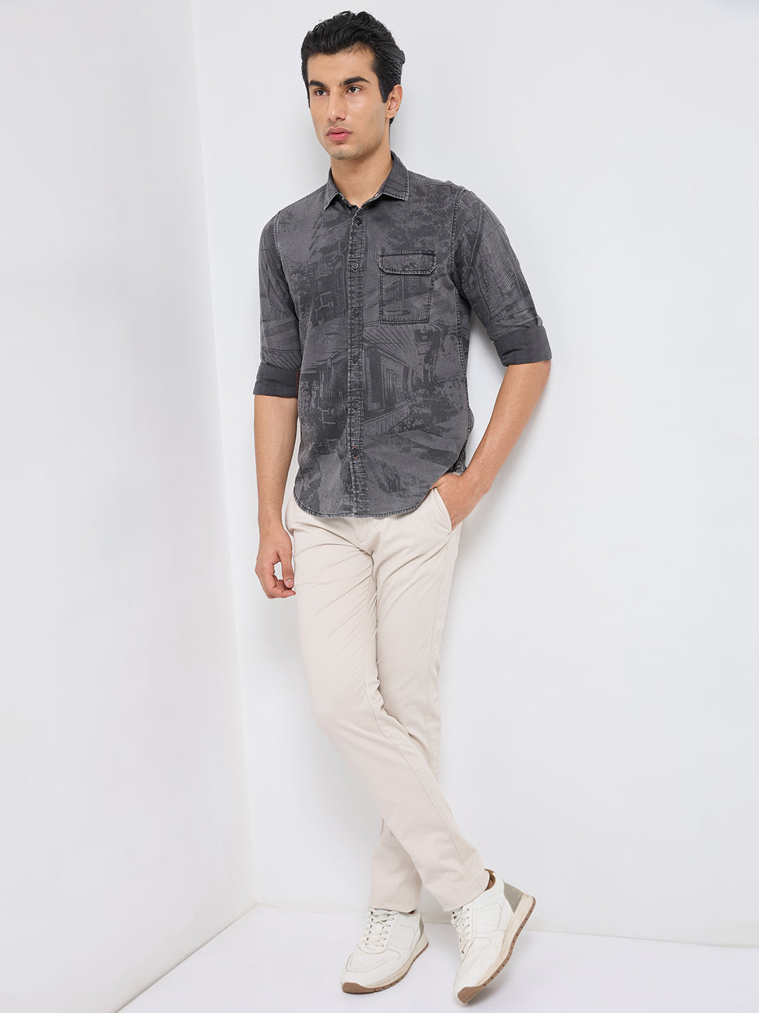 Killer Men Grey Solid Slim Fit Shirts