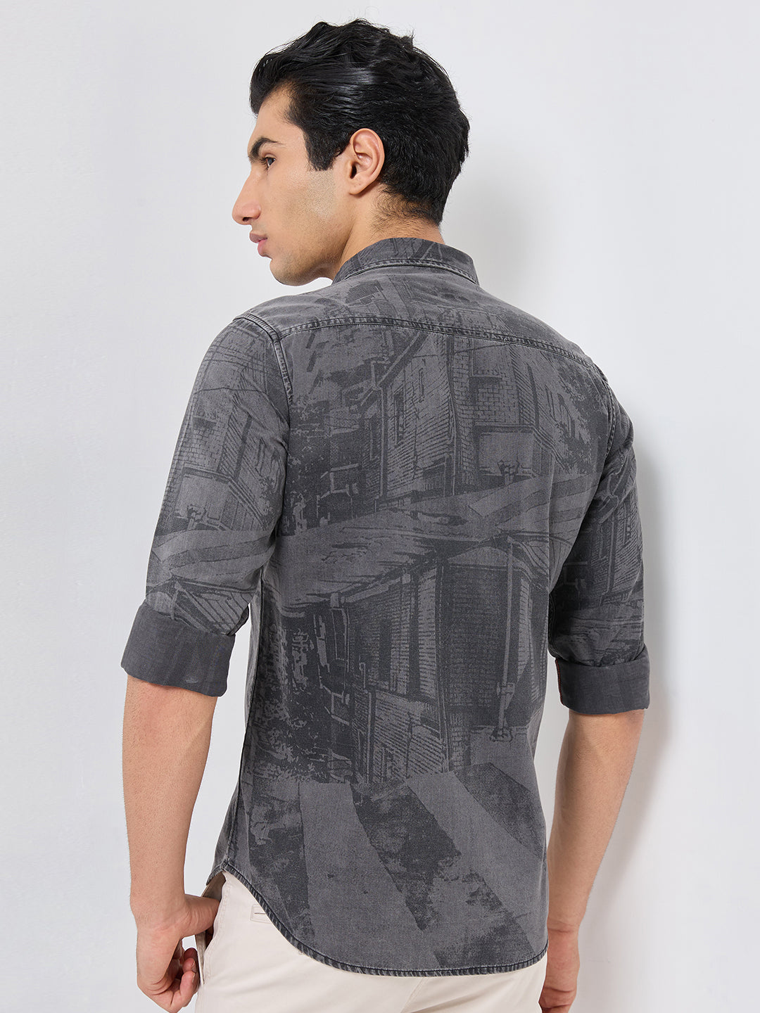 Killer Men Grey Solid Slim Fit Shirts