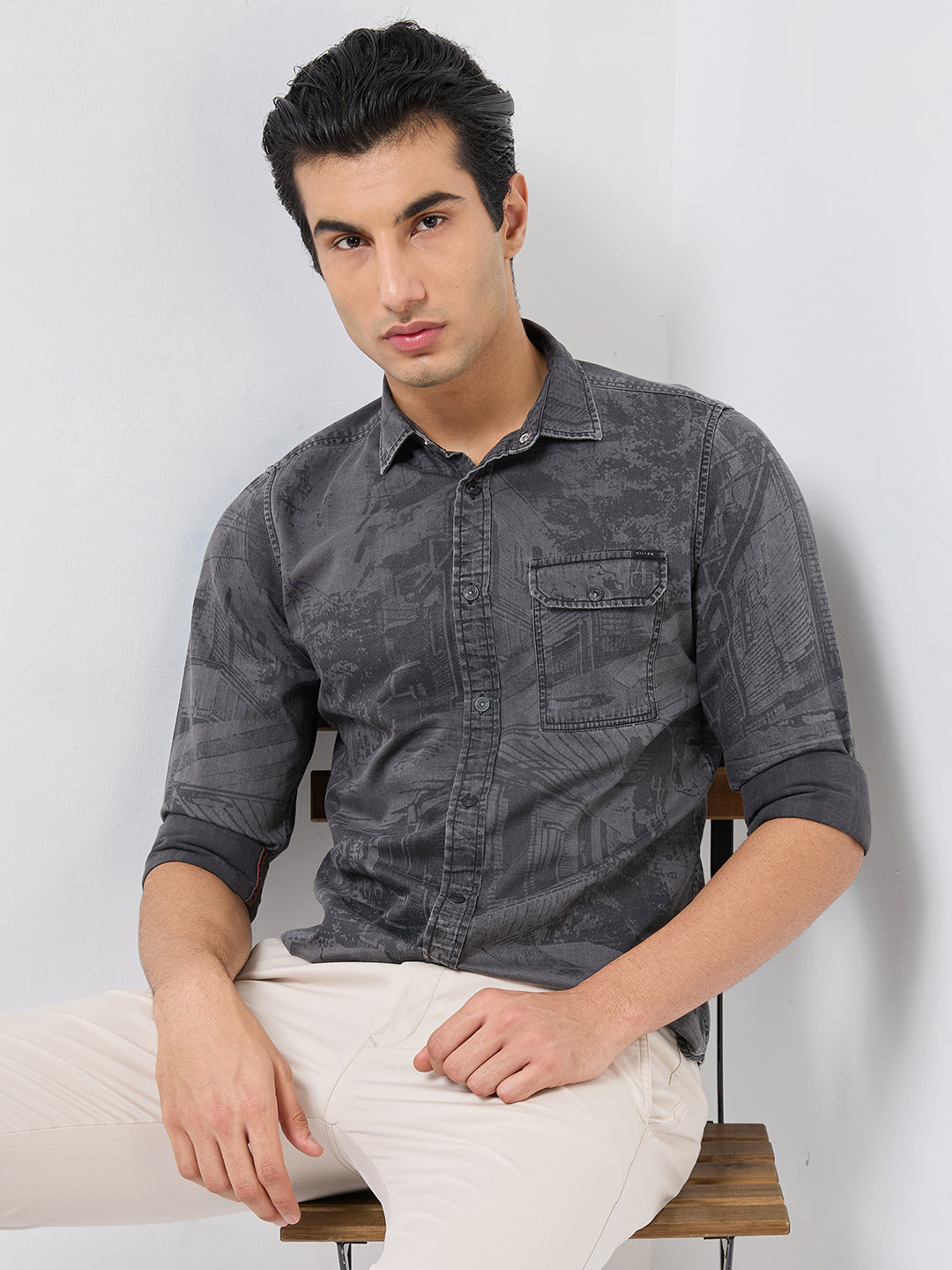 Killer Men Grey Solid Slim Fit Shirts