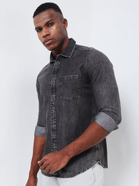 Killer Men Dark Grey Solid Slim Fit Shirts