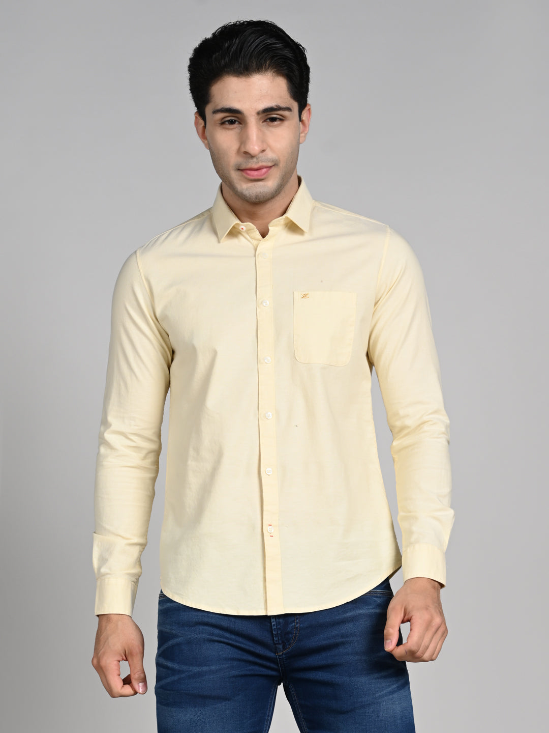 Killer Men Yellow Solid Slim Fit Shirts