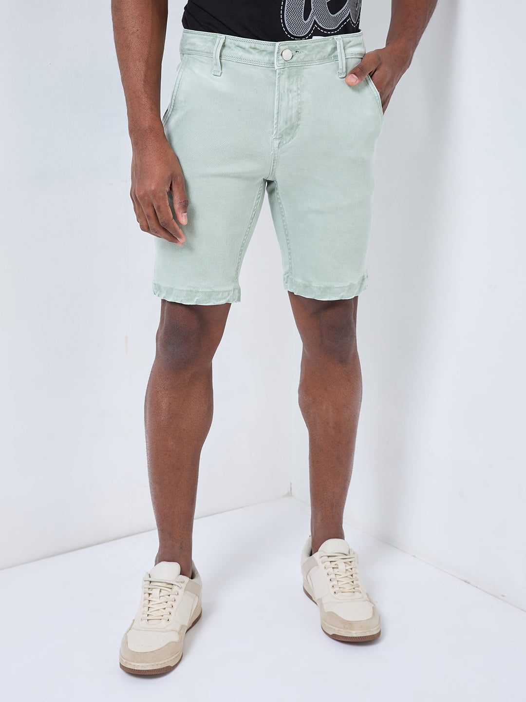 Killer Men Light Green Solid Shorts