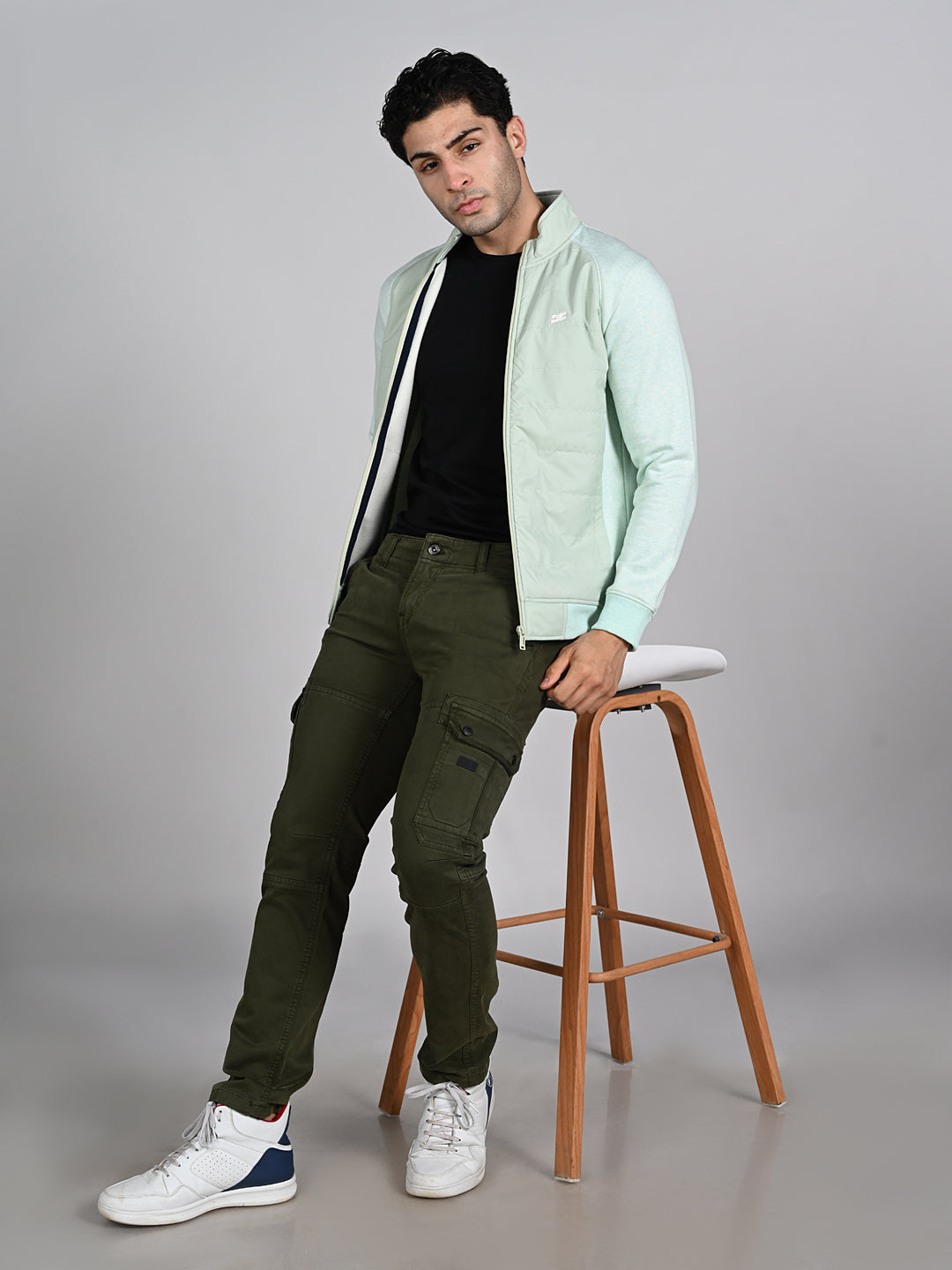 Killer Men High Neck Light Green Sweat Shirts