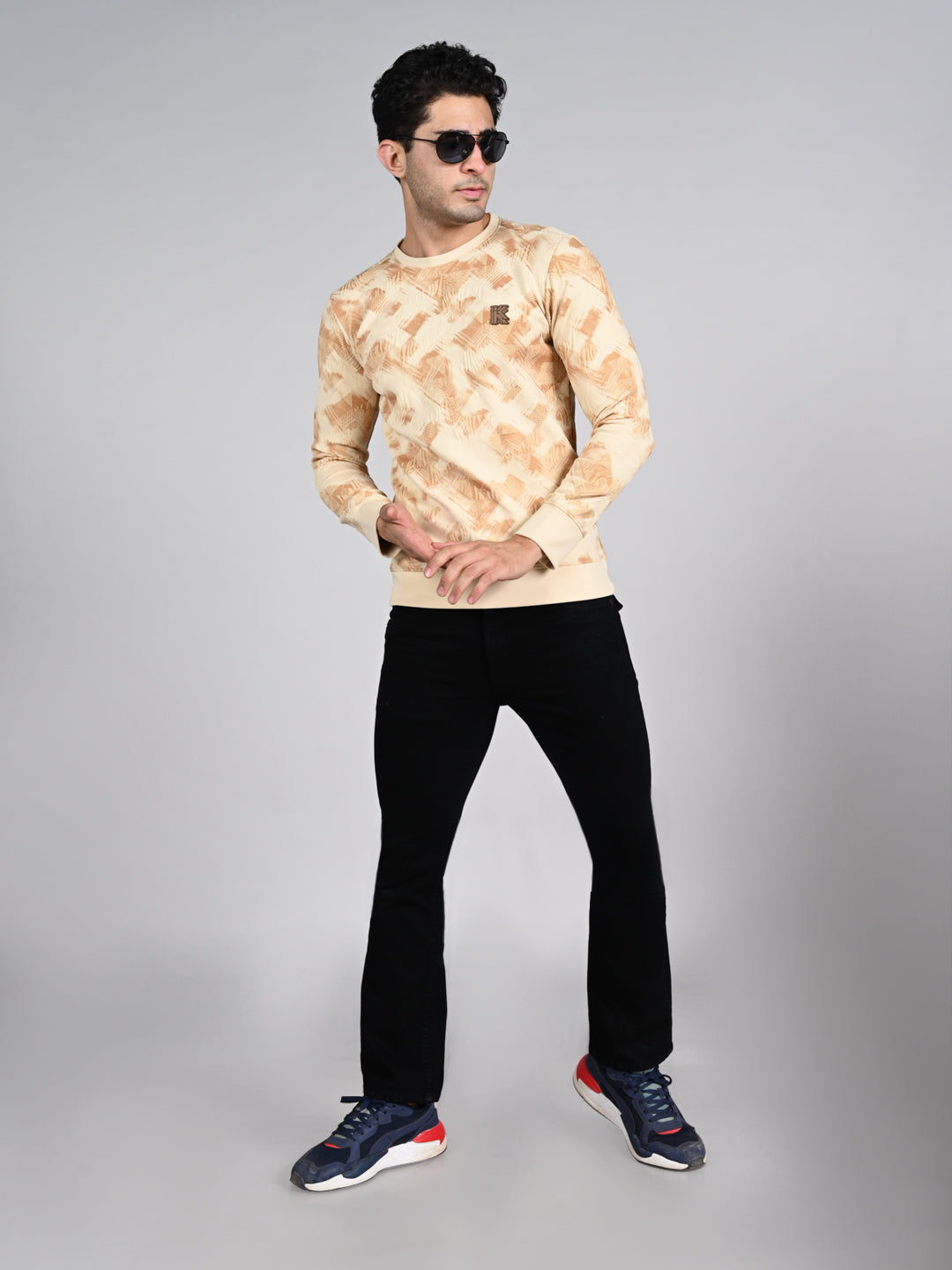 Killer Men Beige Printed Sweat Shirts