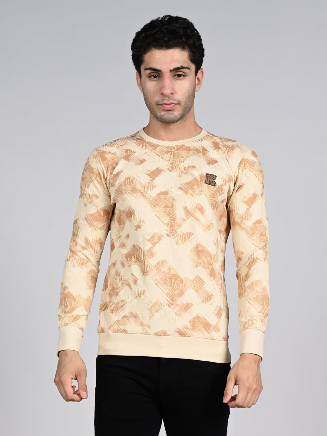 Killer Men Beige Printed Sweat Shirts