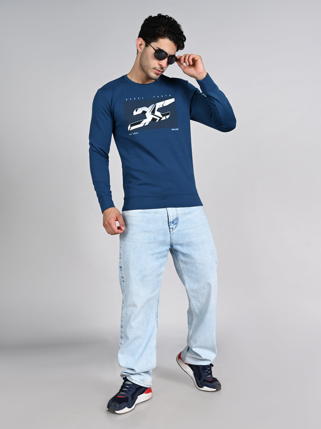 Killer Men Blue Printed Sweat Shirts