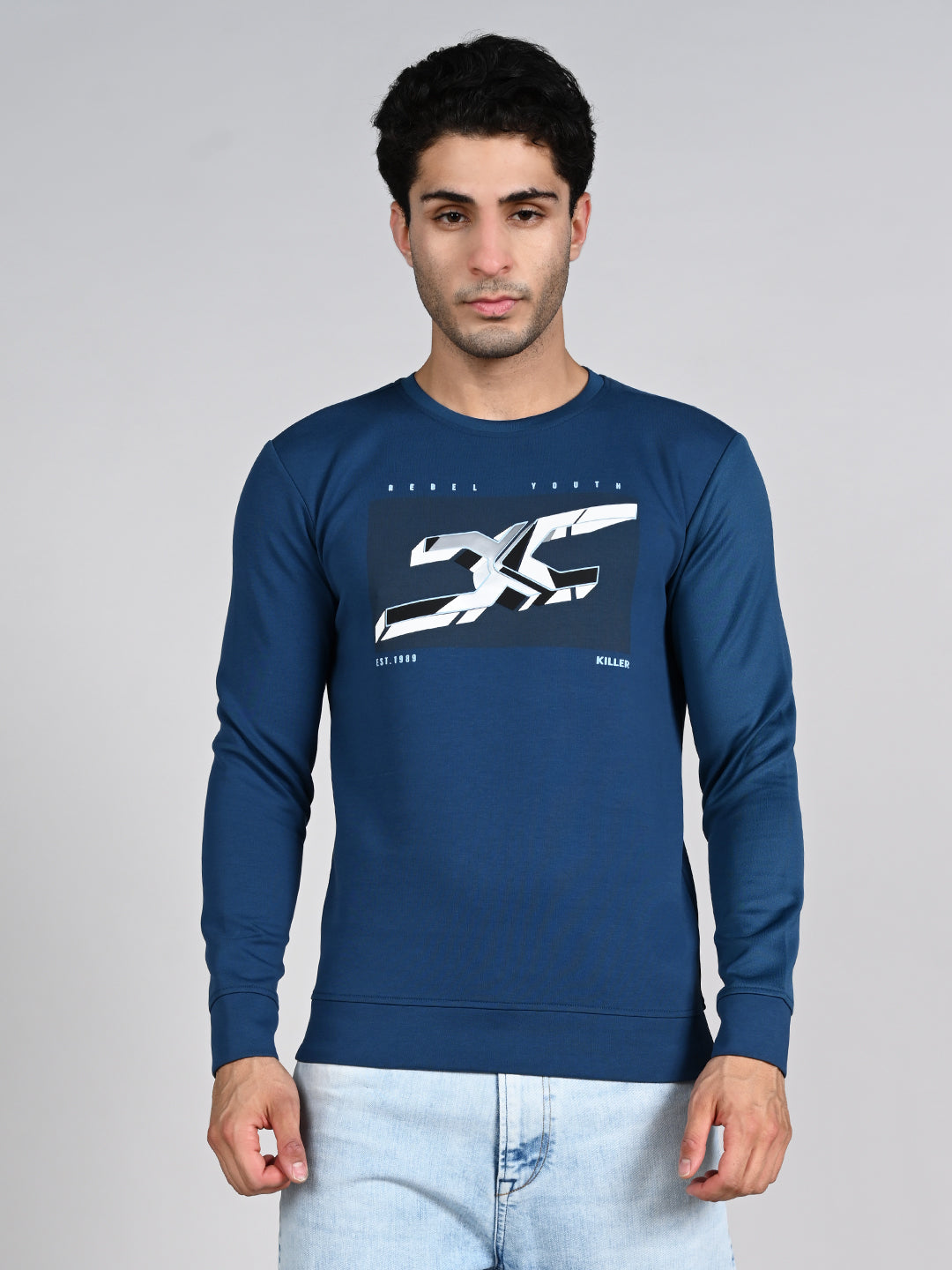 Killer Men Blue Printed Sweat Shirts