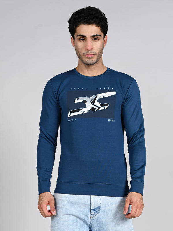 Killer Men Blue Printed Sweat Shirts