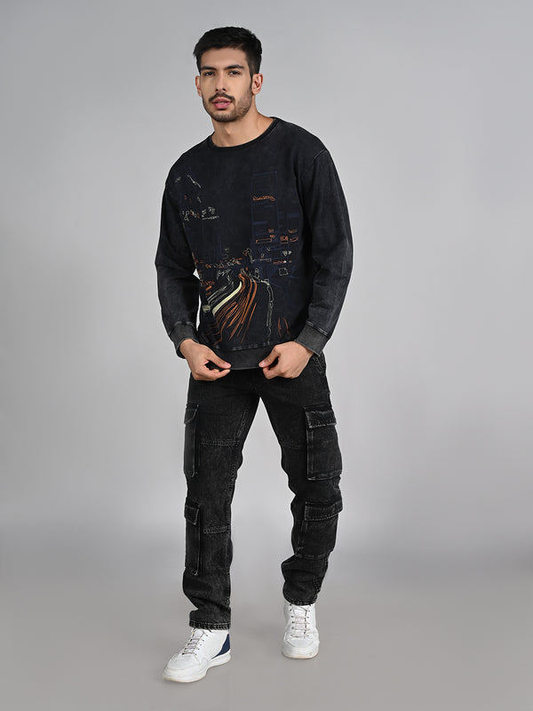 Killer Men Balck Printed Sweat Shirts
