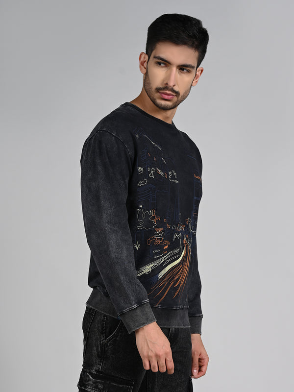 Killer Men Balck Printed Sweat Shirts