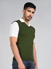 Killer Men V Neck Sleeveless Olive Sweaters