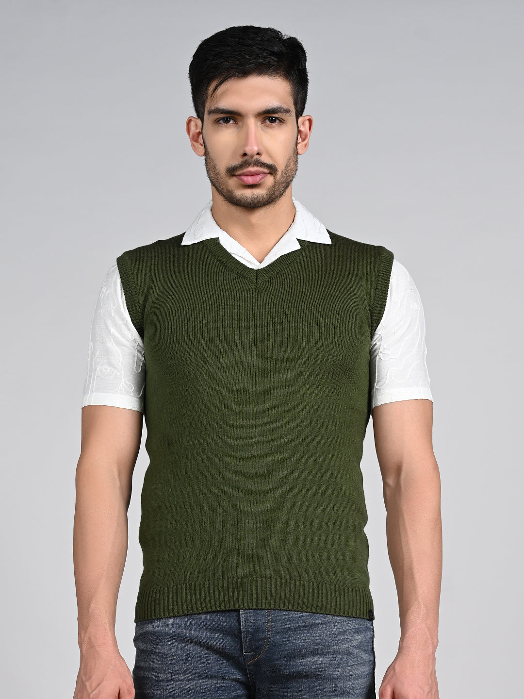 Killer Men V Neck Sleeveless Olive Sweaters
