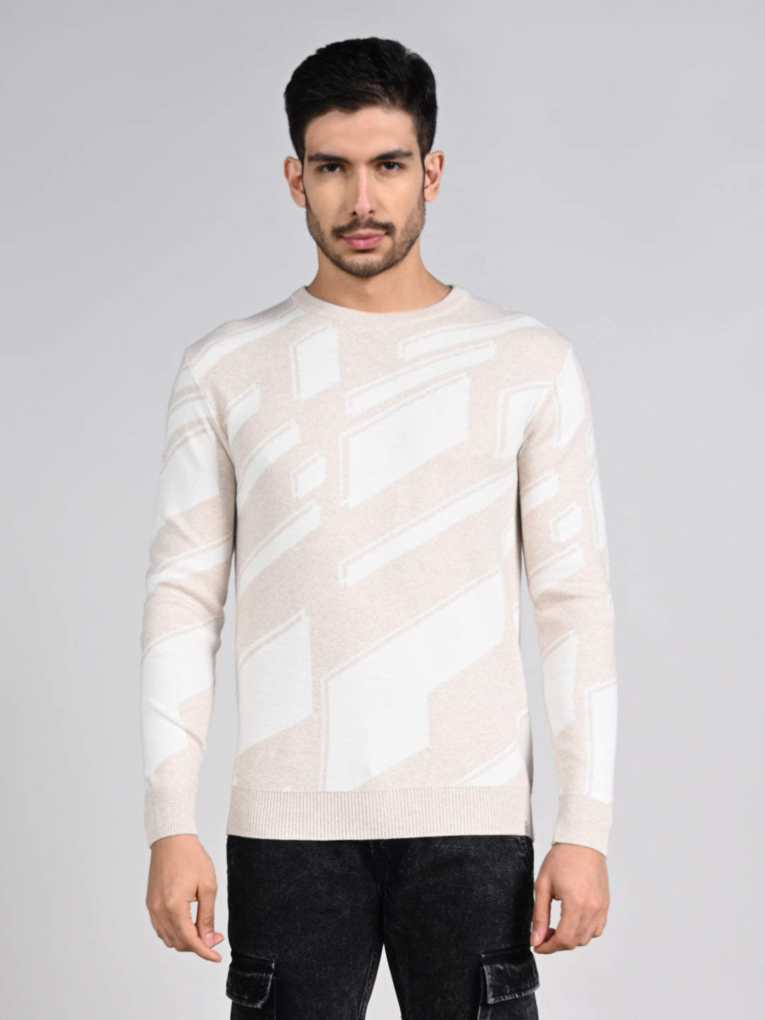 Killer Men Round Neck Khaki Sweaters