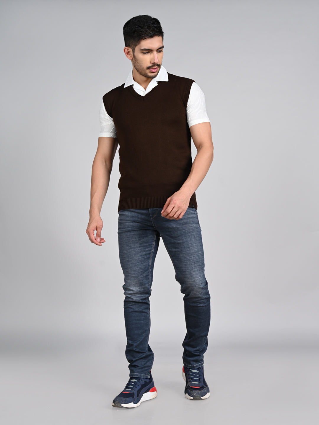 Killer Men V Neck Sleeveless Brown Sweaters