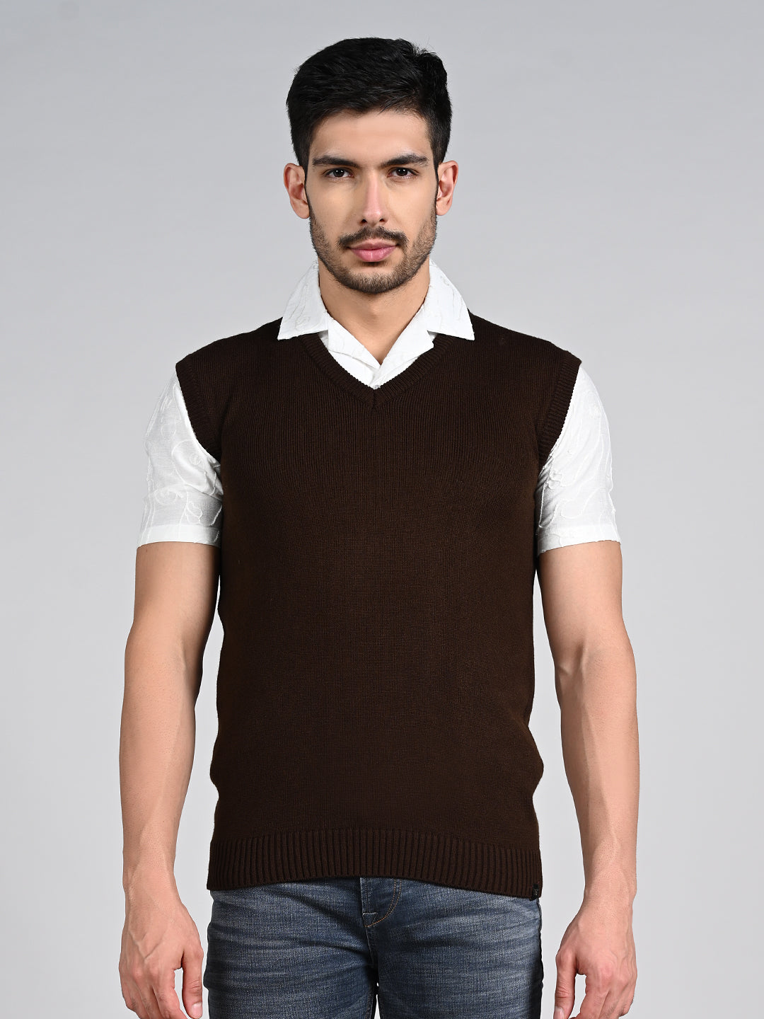 Killer Men V Neck Sleeveless Brown Sweaters