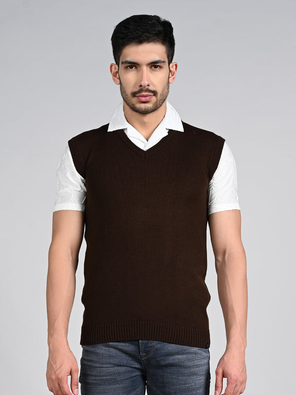 Killer Men V Neck Sleeveless Brown Sweaters