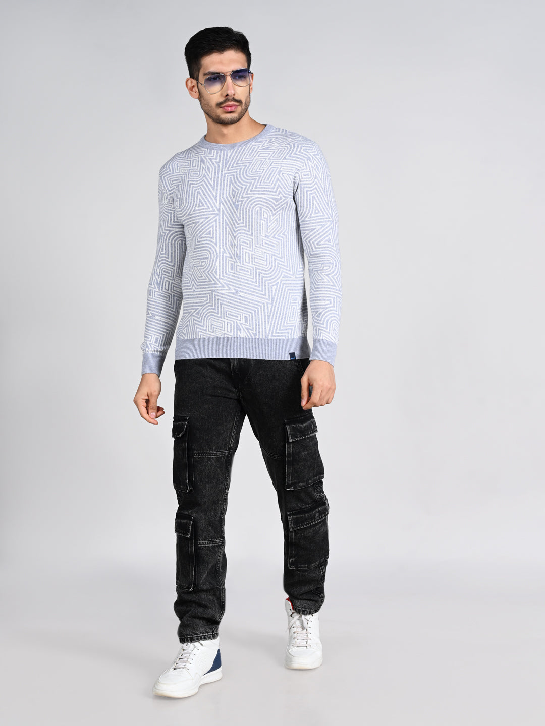 Killer Men Round Neck Grey Sweaters