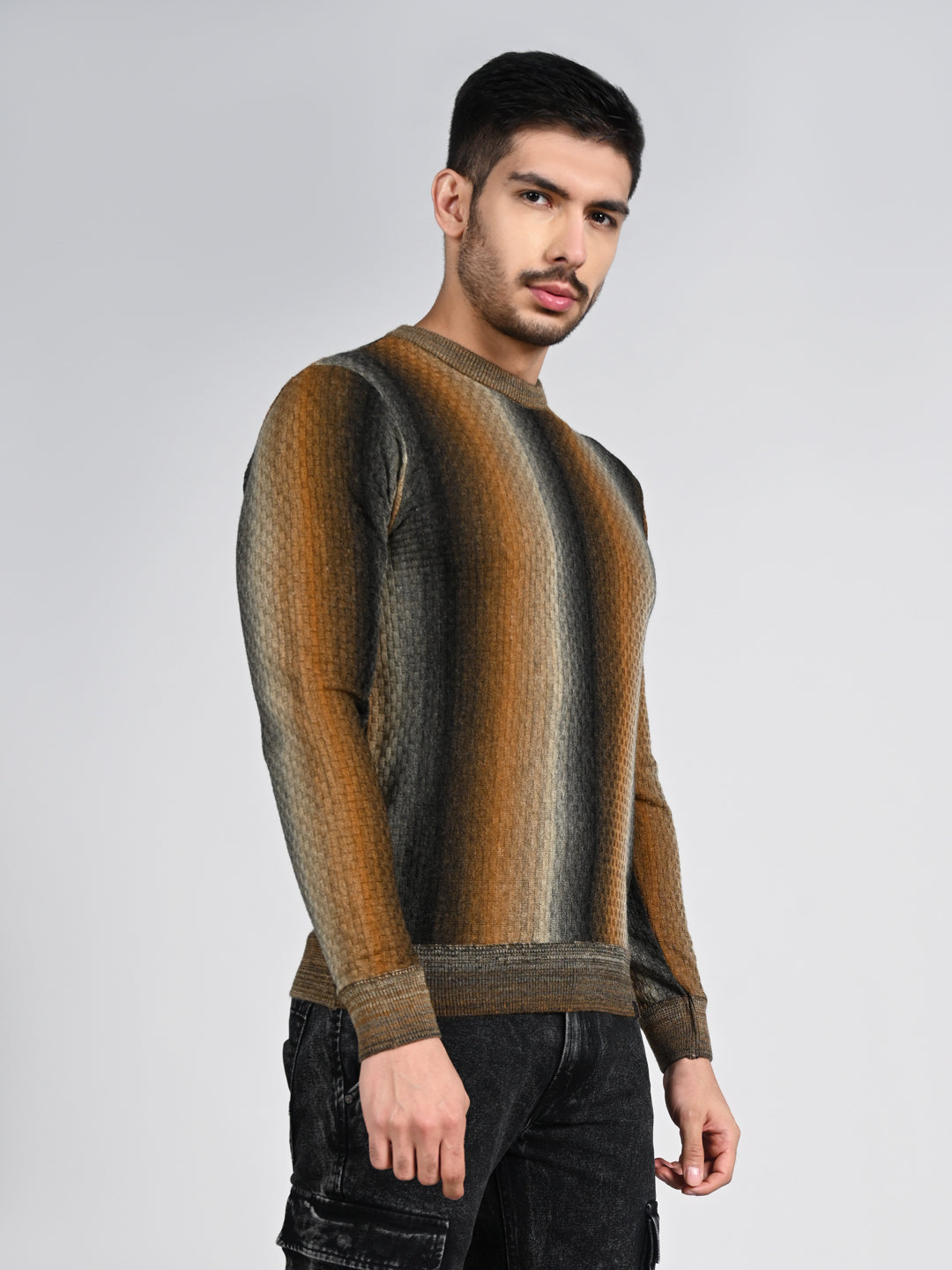 Killer Men Round Neck Brown Sweaters