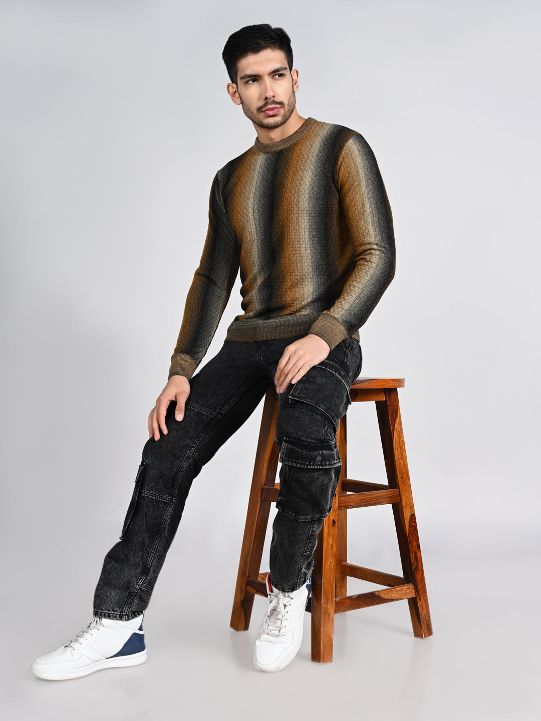 Killer Men Round Neck Brown Sweaters