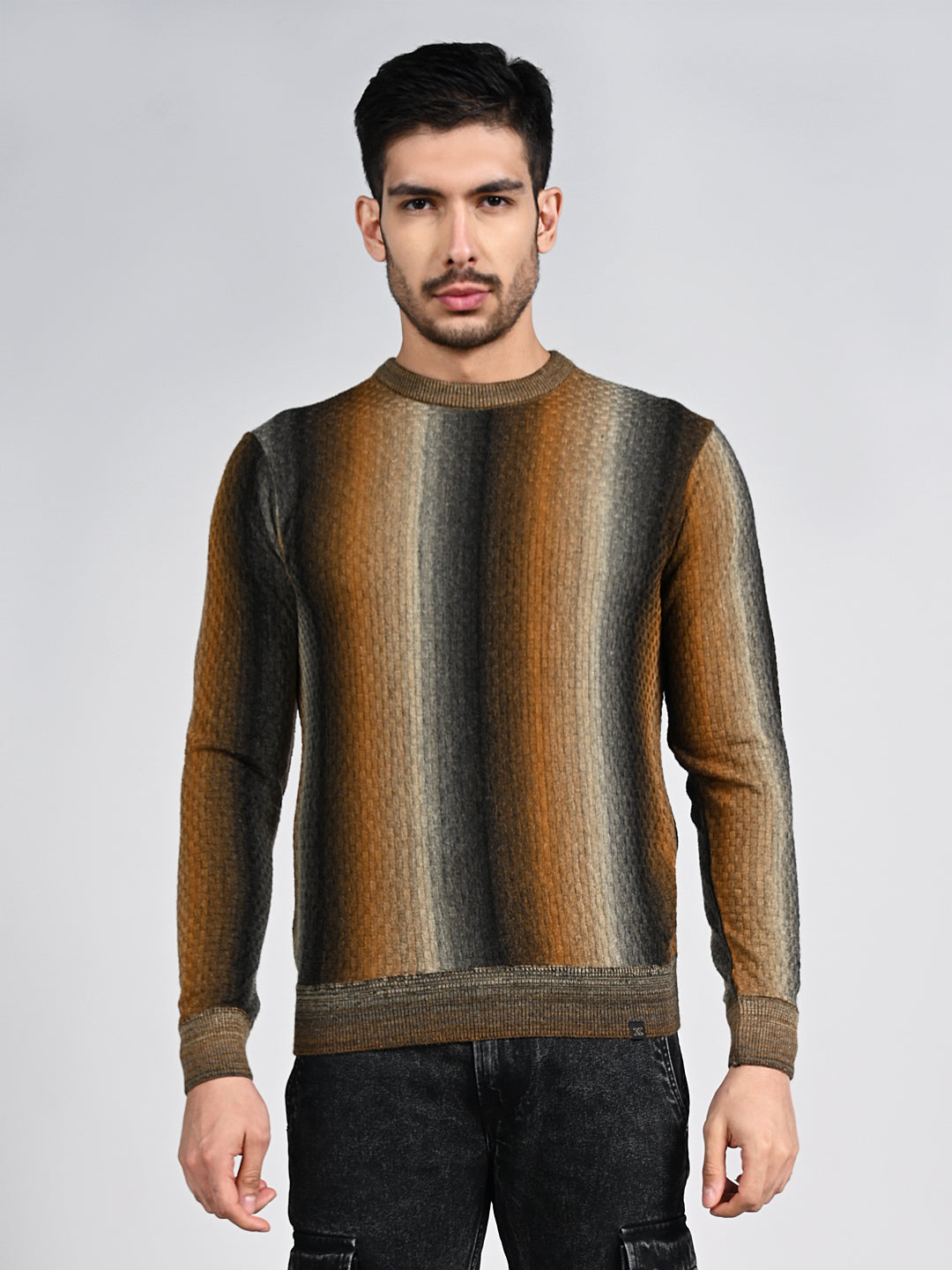 Killer Men Round Neck Brown Sweaters
