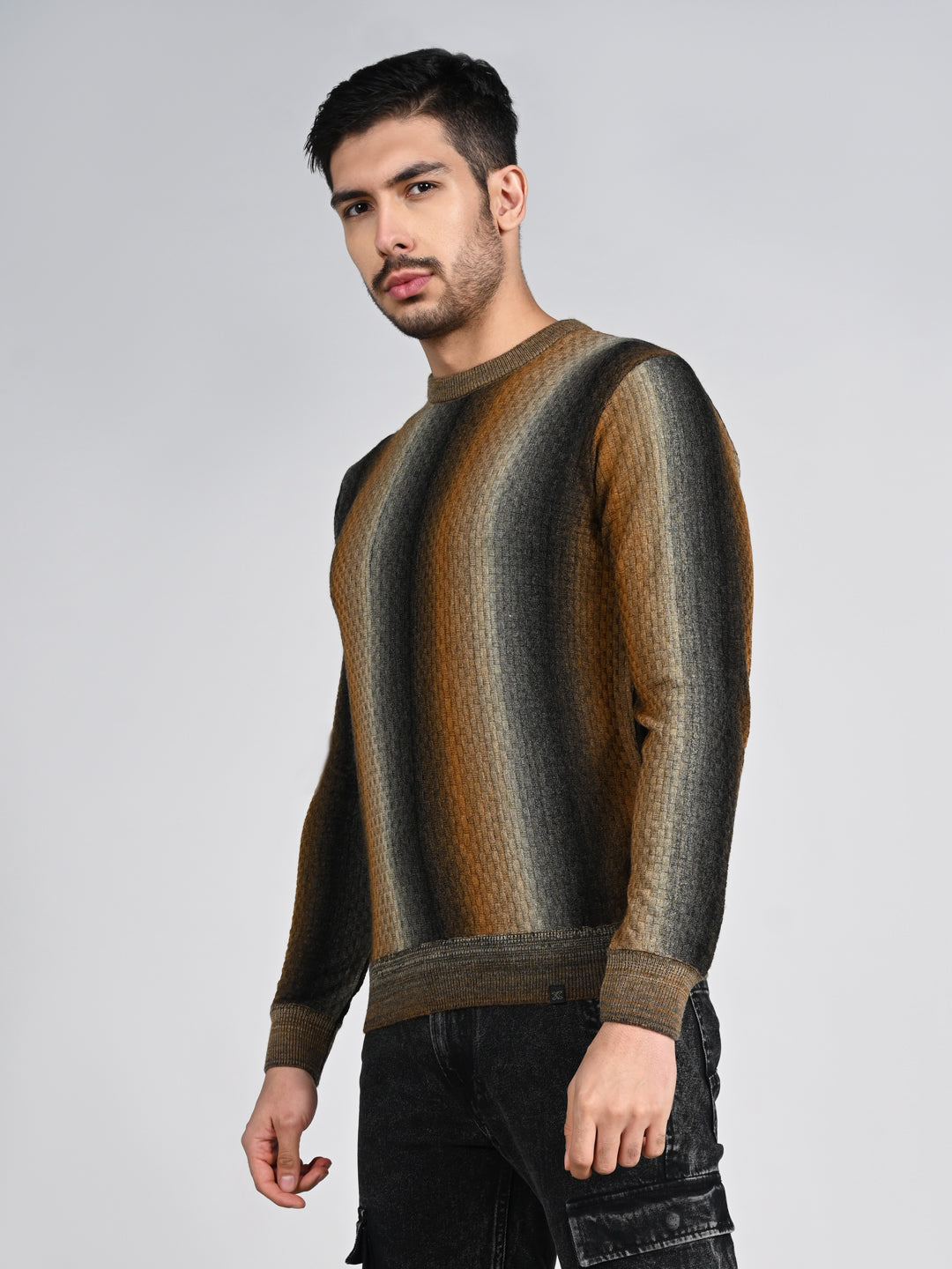 Killer Men Round Neck Brown Sweaters