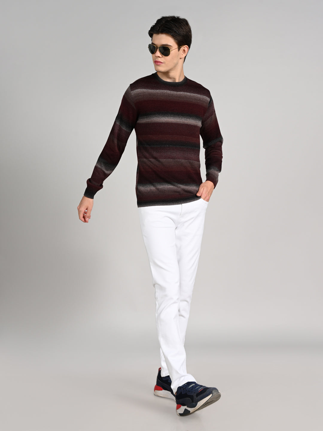 Killer Men Round Neck Wine Sweaters