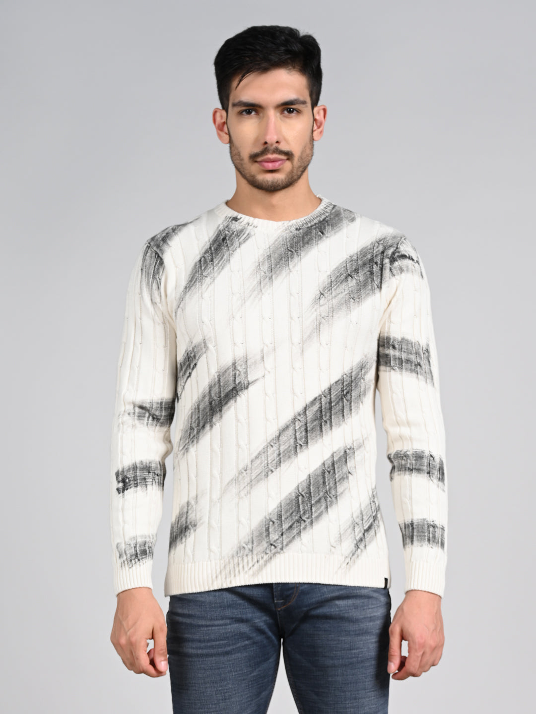 Killer Men Round Neck White Printed Sweaters