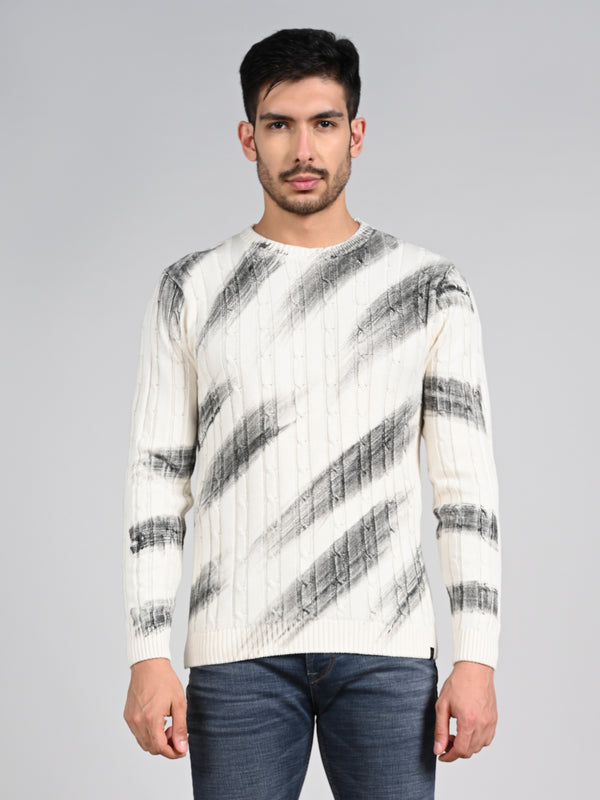 Killer Men Round Neck White Printed Sweaters