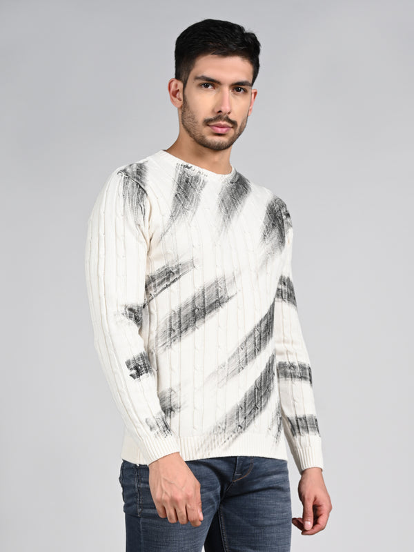 Killer Men Round Neck White Printed Sweaters