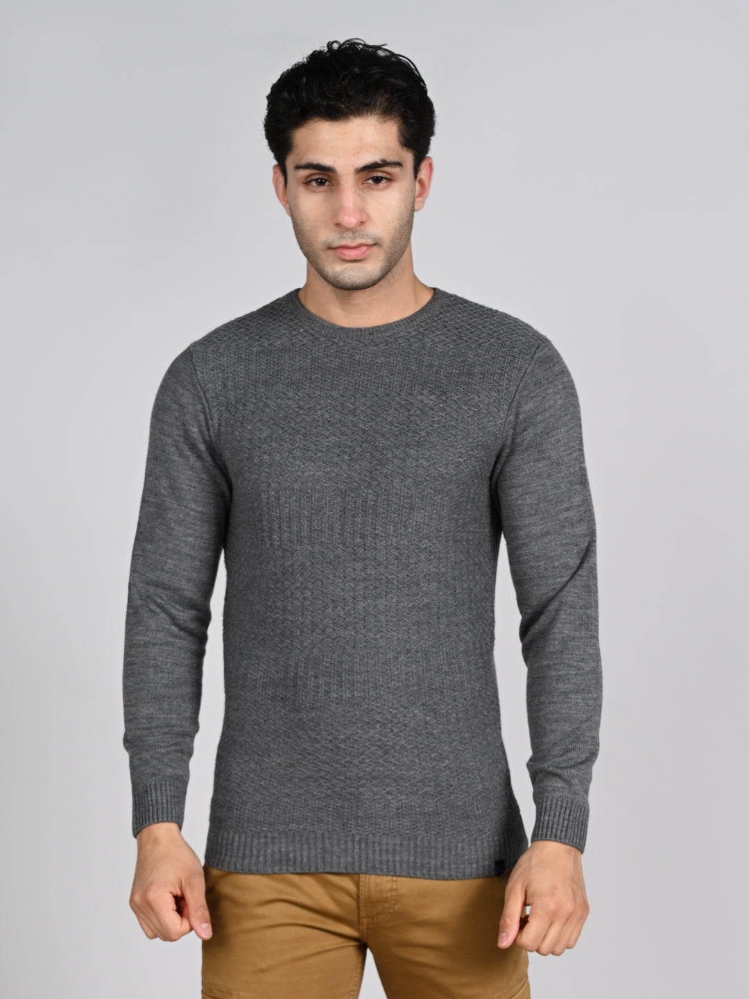 Killer Men Round Neck Grey Sweaters