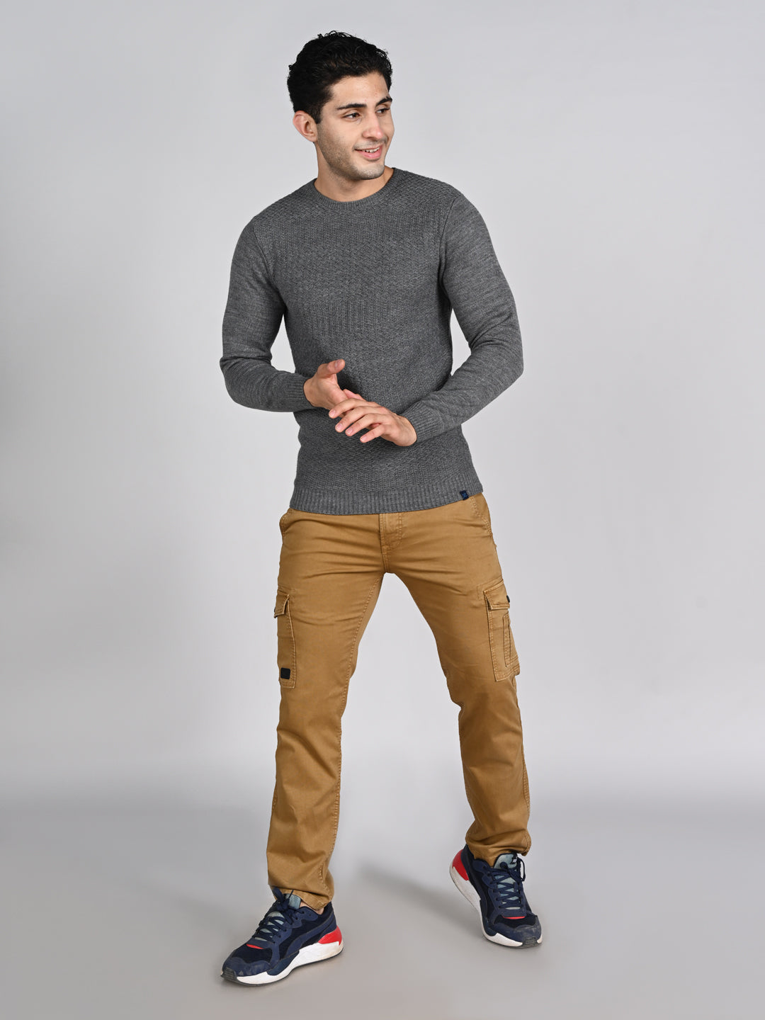 Killer Men Round Neck Grey Sweaters