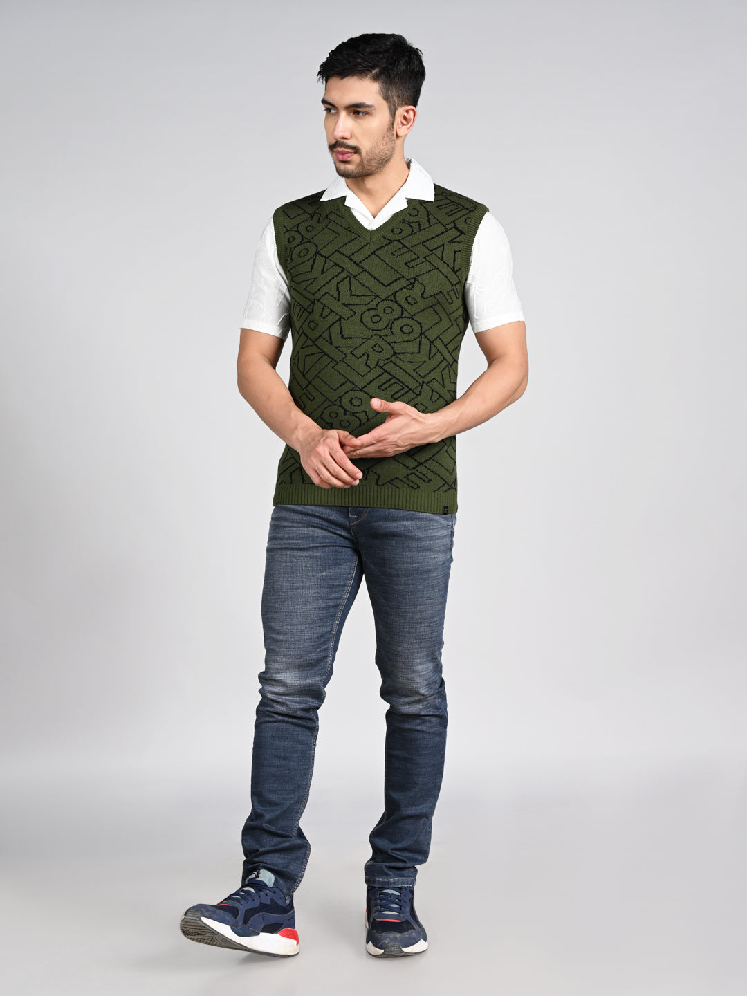 Killer Men V Neck Sleeveless Dark Olive Sweaters