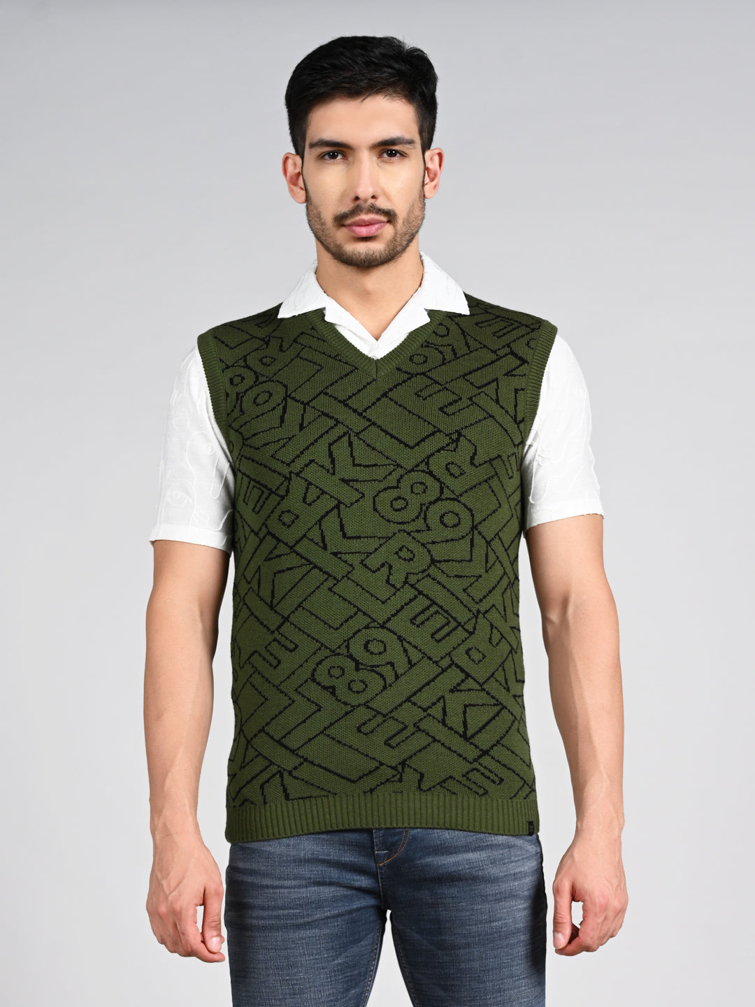 Killer Men V Neck Sleeveless Dark Olive Sweaters