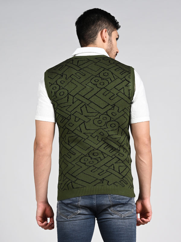 Killer Men V Neck Sleeveless Dark Olive Sweaters