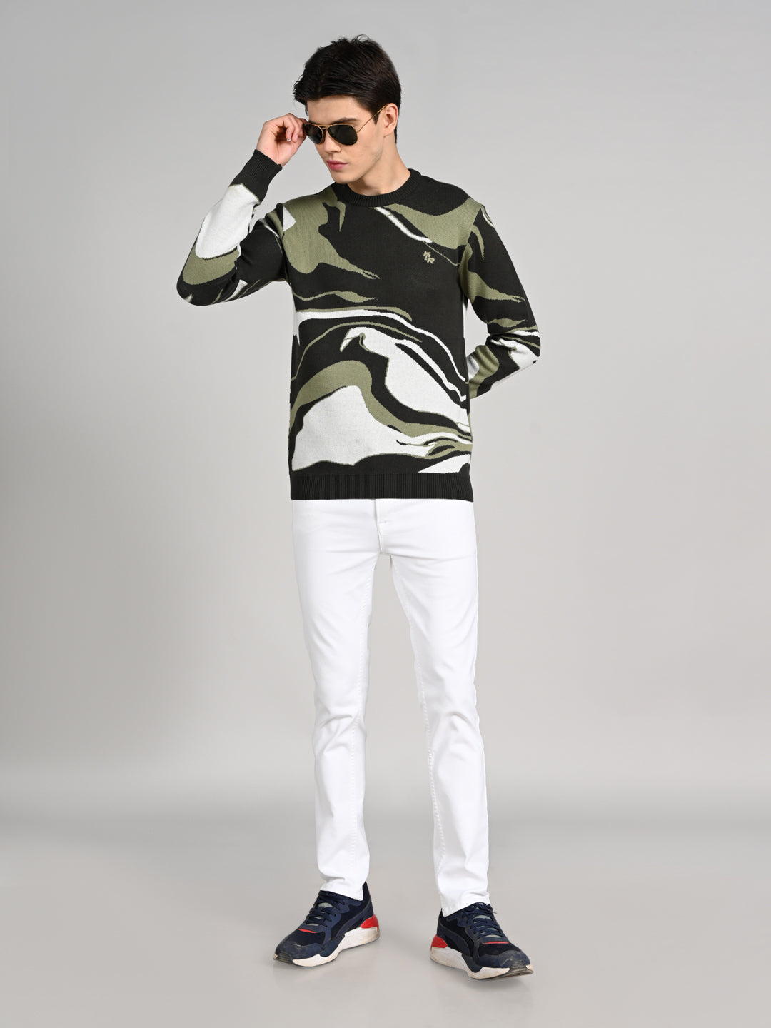 Killer Men Round Neck Olive Sweaters