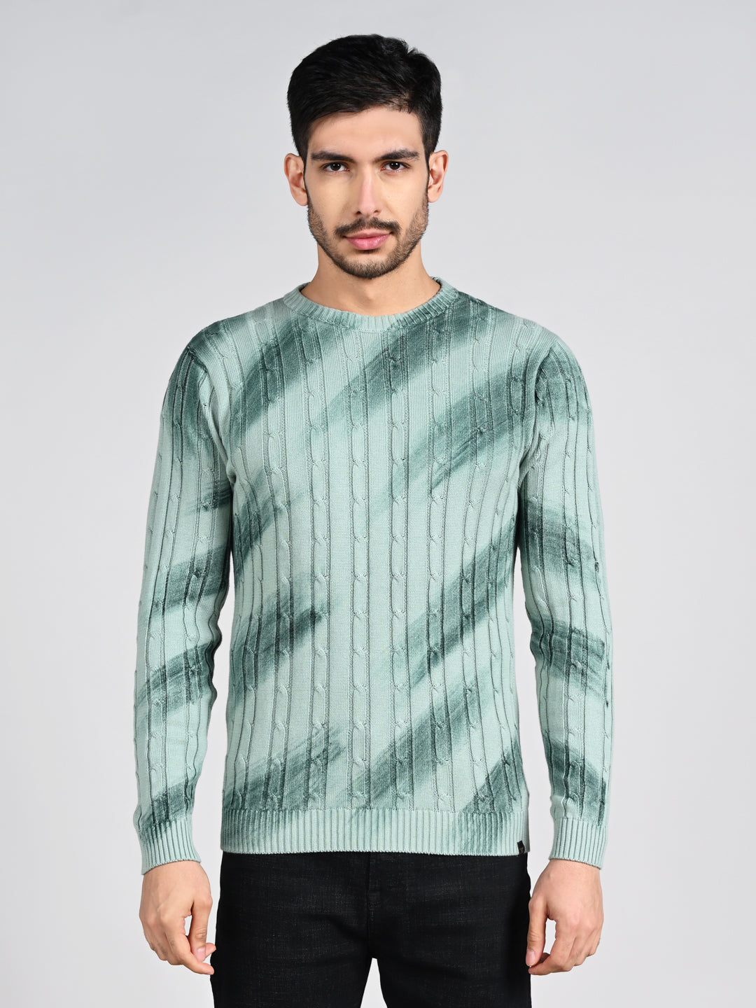 Killer Men Round Neck Green Printed Sweaters
