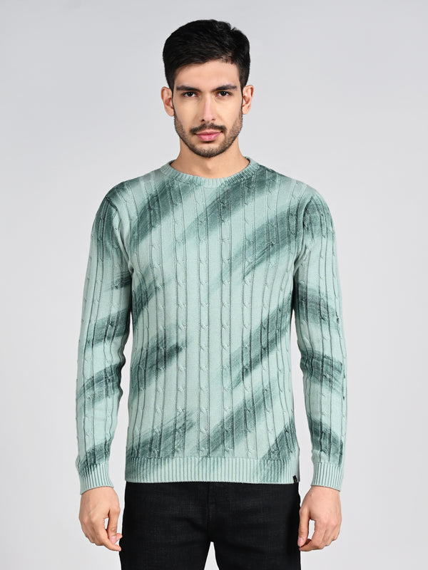 Killer Men Round Neck Green Printed Sweaters